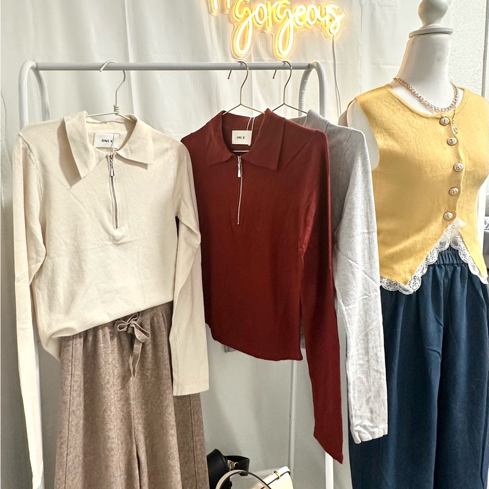 Long Sleeve Zip Knit Tops